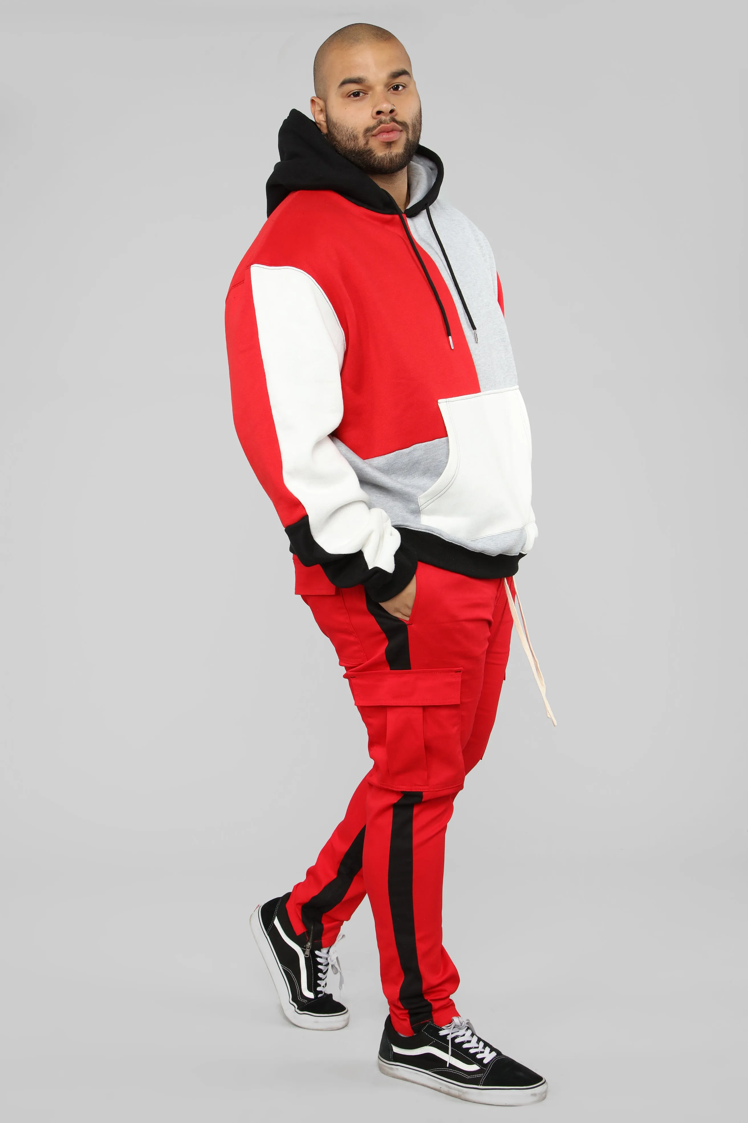 80's Color Block Hoodie - Red/Combo