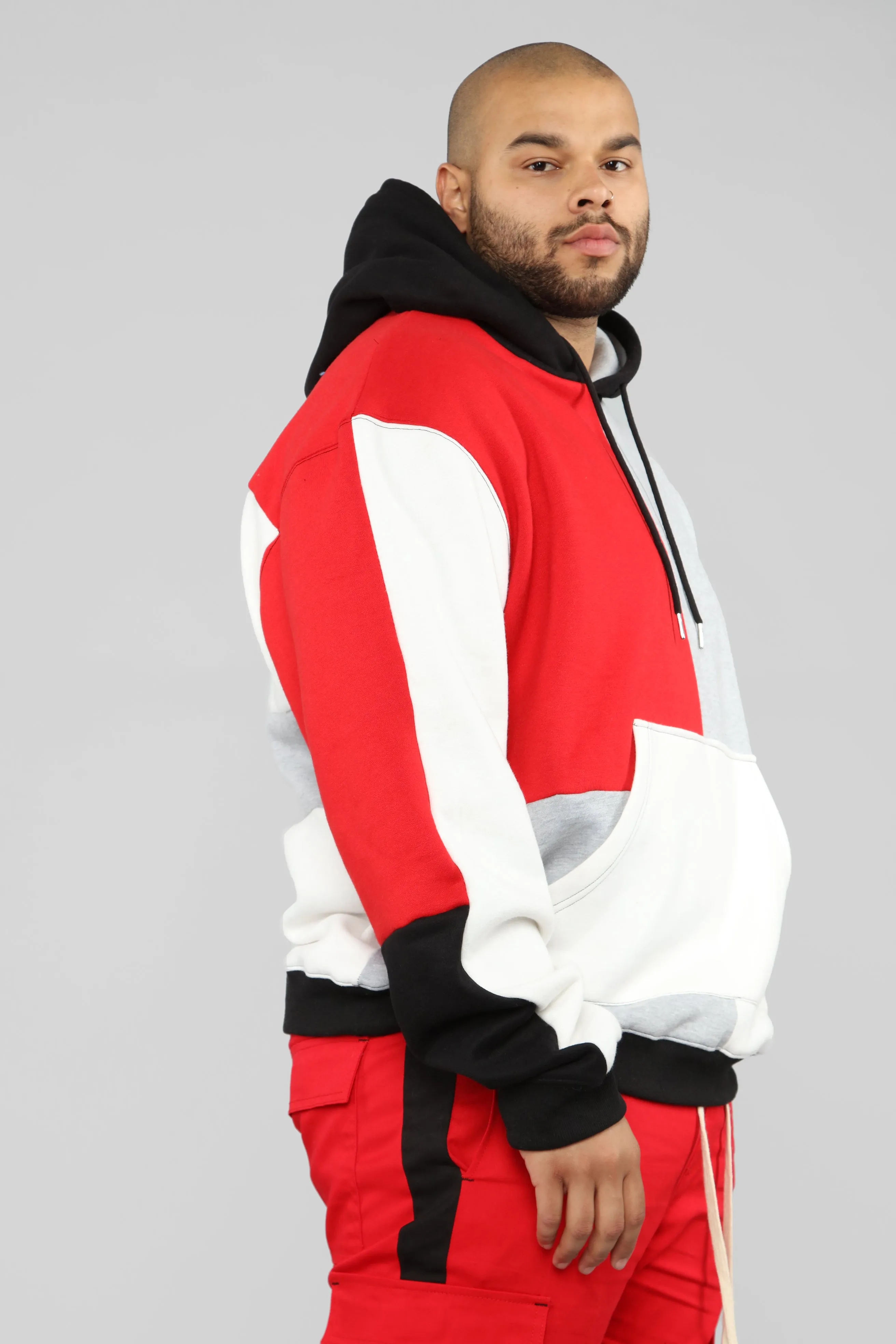 80's Color Block Hoodie - Red/Combo