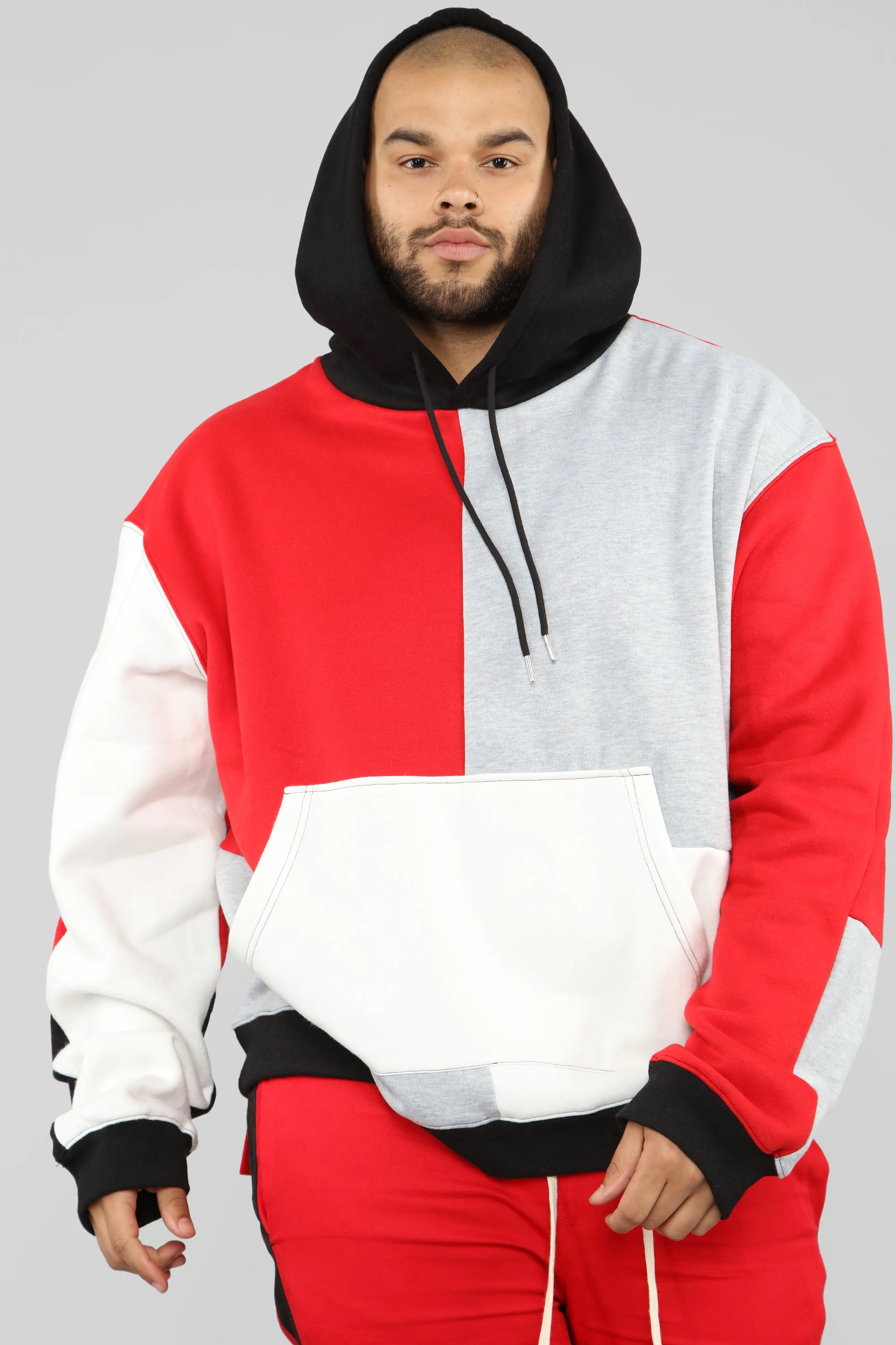 80's Color Block Hoodie - Red/Combo