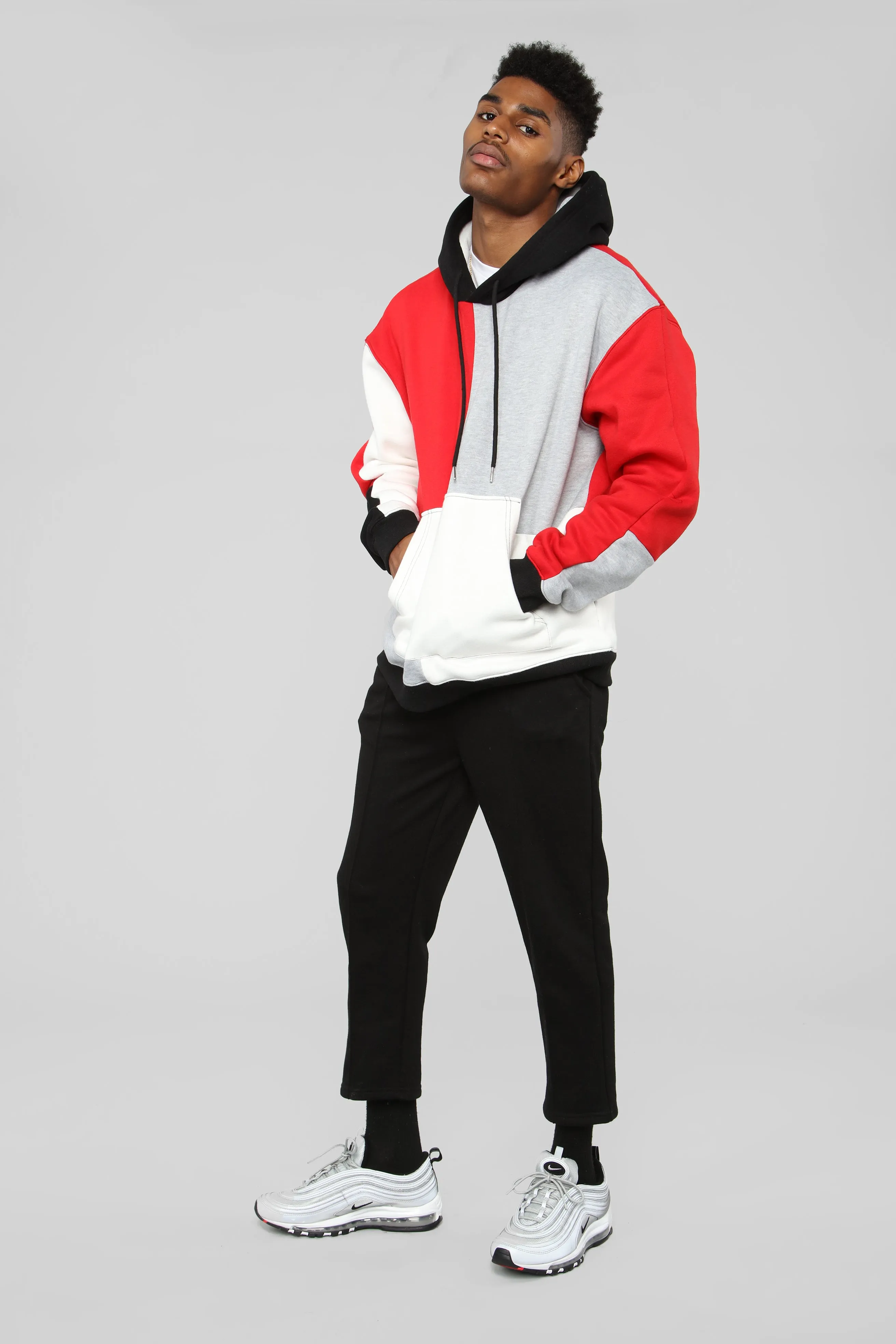 80's Color Block Hoodie - Red/Combo