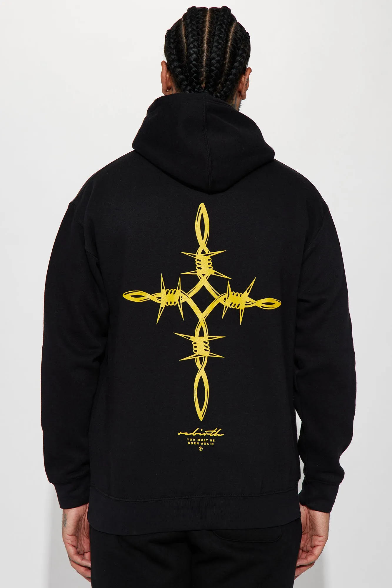 Barbed Wire Rebirth Cross Hoodie - Black