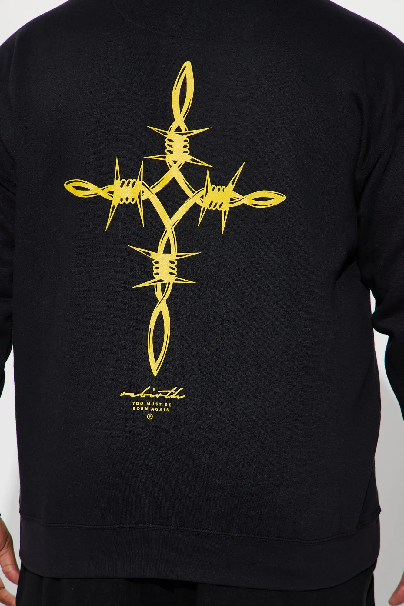 Barbed Wire Rebirth Cross Hoodie - Black