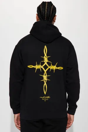 Barbed Wire Rebirth Cross Hoodie - Black