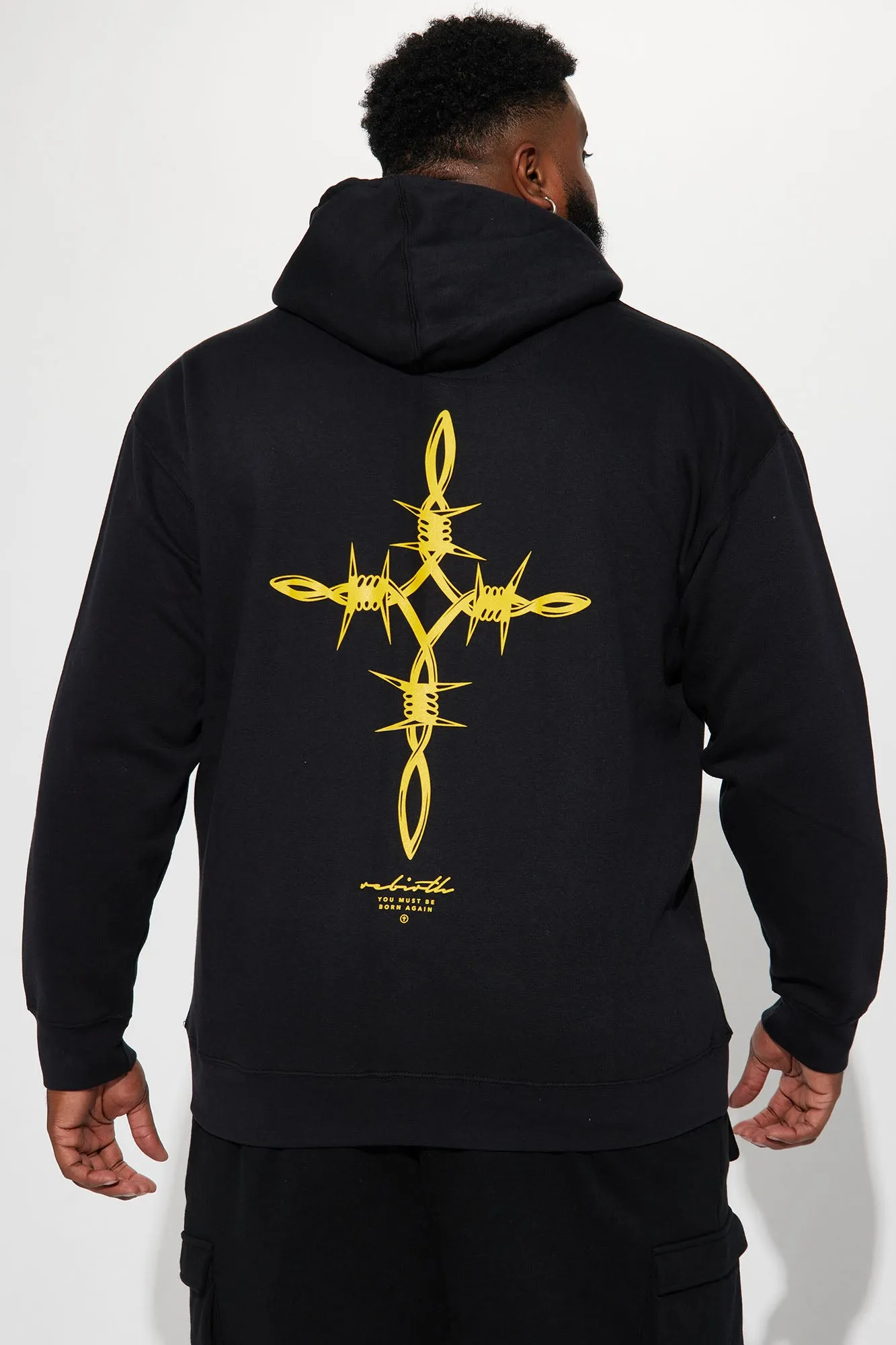 Barbed Wire Rebirth Cross Hoodie - Black