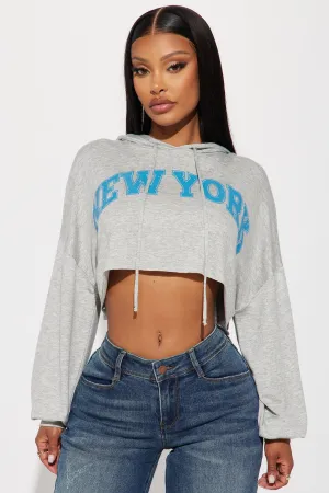 Better In New York Cropped Hoodie - Heather Grey