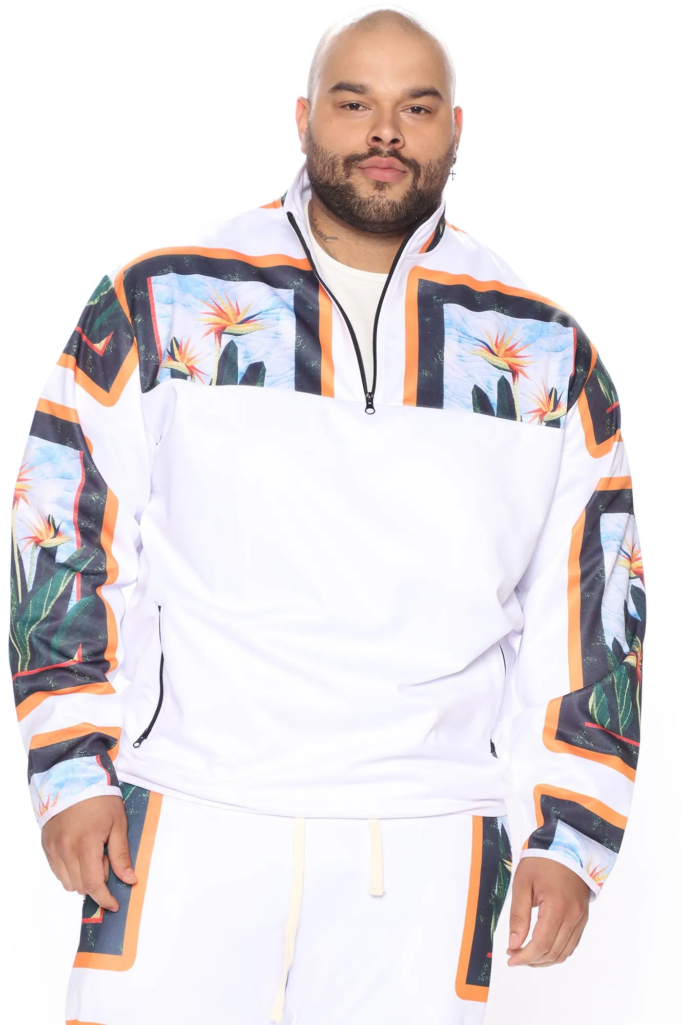 Birds Of Paradise Quarter Zip Jacket - White/combo