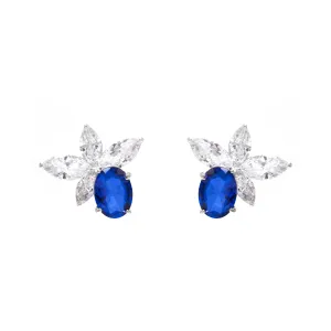 Broqueles ovalados con piedras marquise azul - plata 925
