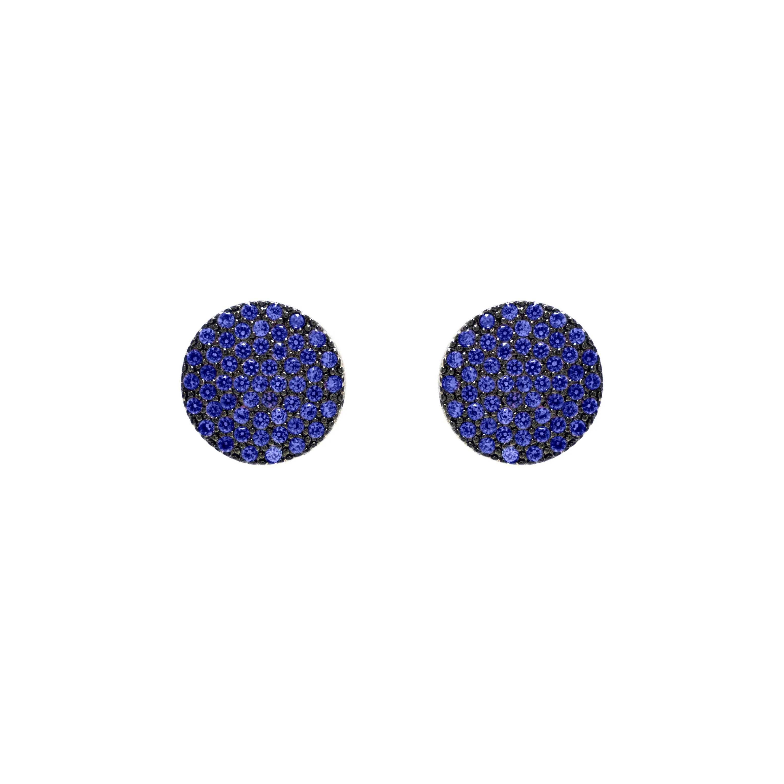 Broqueles redondos pavé azul - chapa de rodio