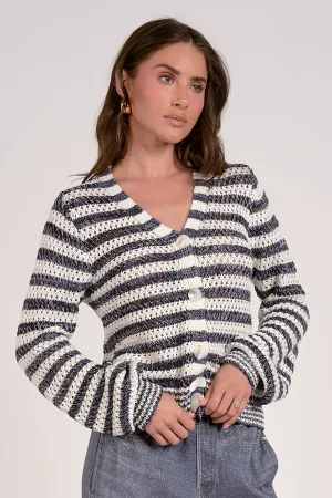 Cardigan Net Stripes Crochet Blue/White Fabiola