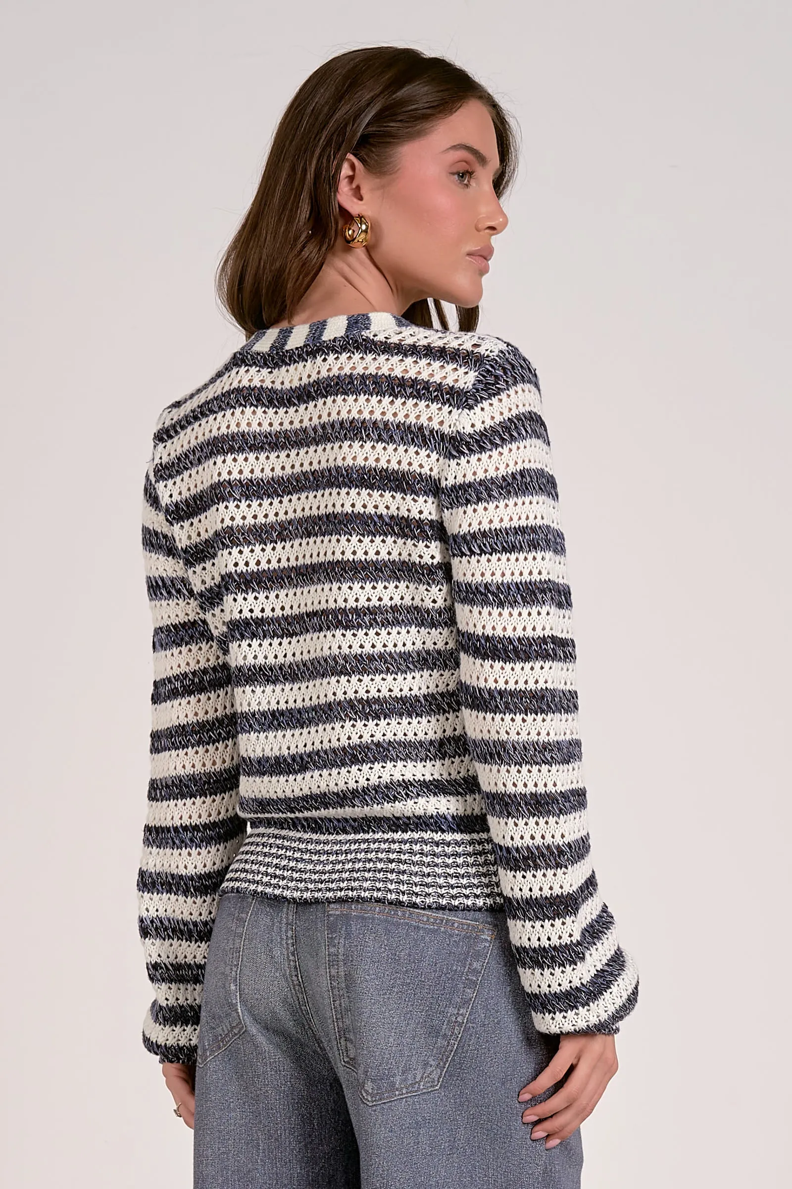 Cardigan Net Stripes Crochet Blue/White Fabiola
