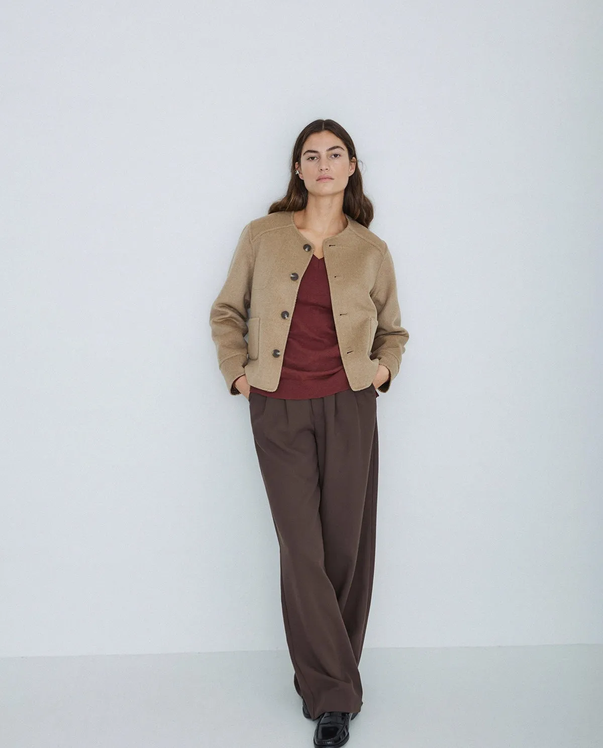 Maglione  con scollo a V terracotta