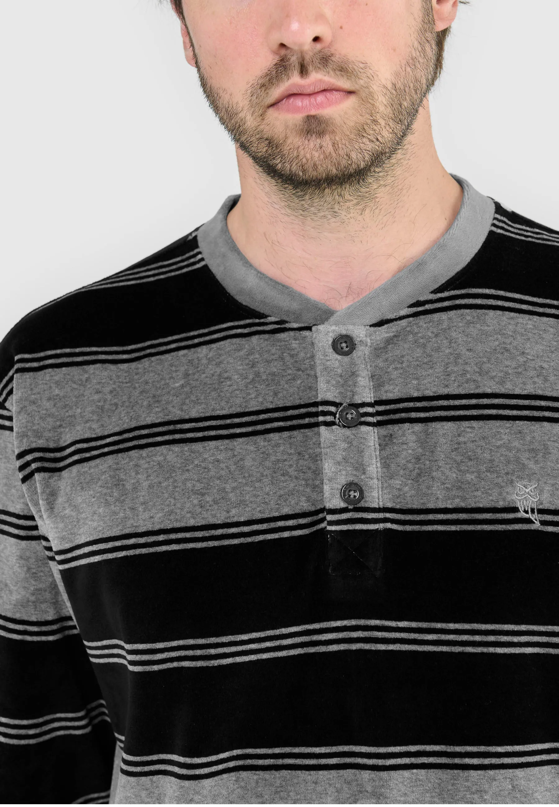 Pijama Hombre Invierno Terciopelo Rayas - Gris 5739_22