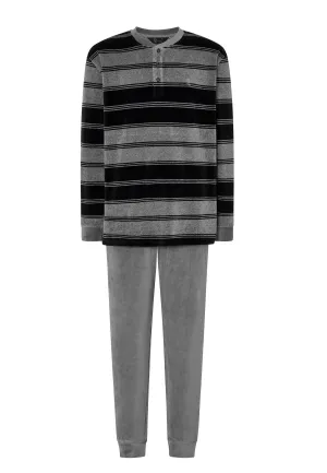 Pijama Hombre Invierno Terciopelo Rayas - Gris 5739_22