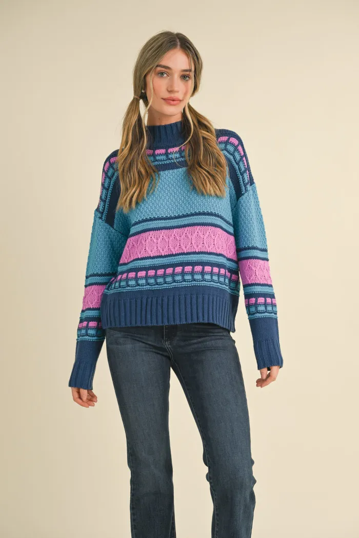 Suéter Cable Knit Blue/Pink Madeline