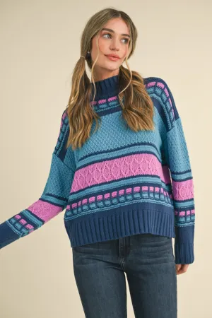 Suéter Cable Knit Blue/Pink Madeline