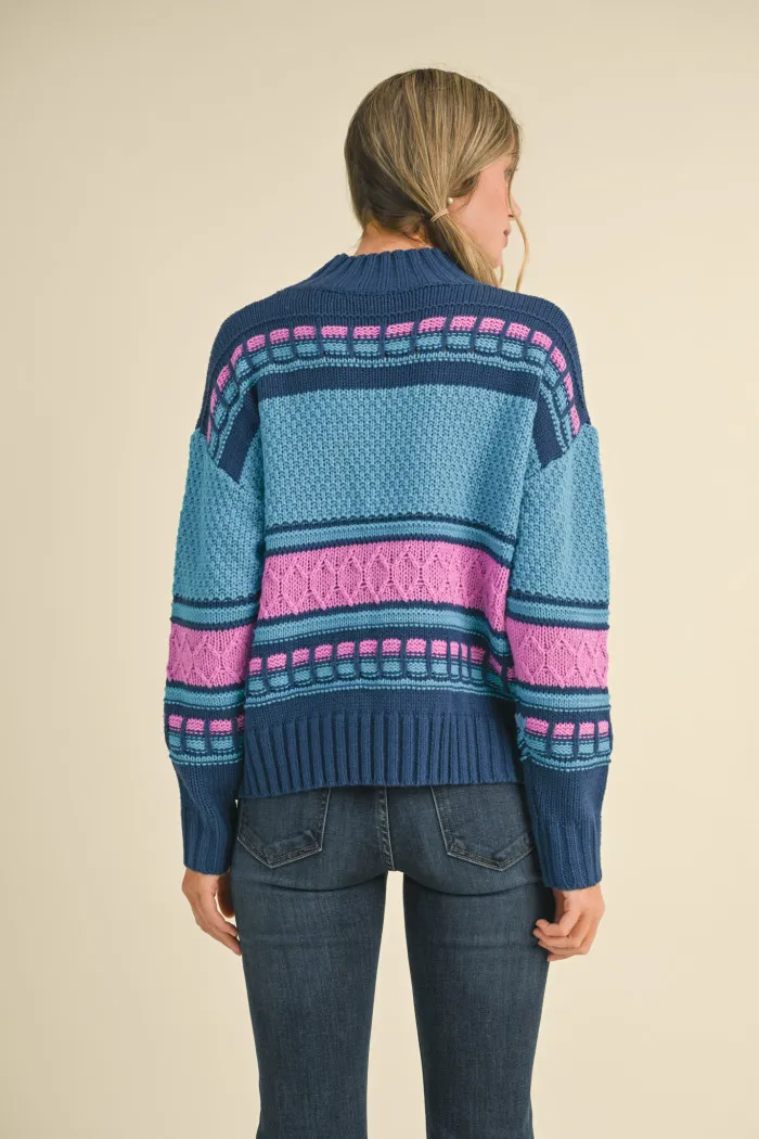 Suéter Cable Knit Blue/Pink Madeline