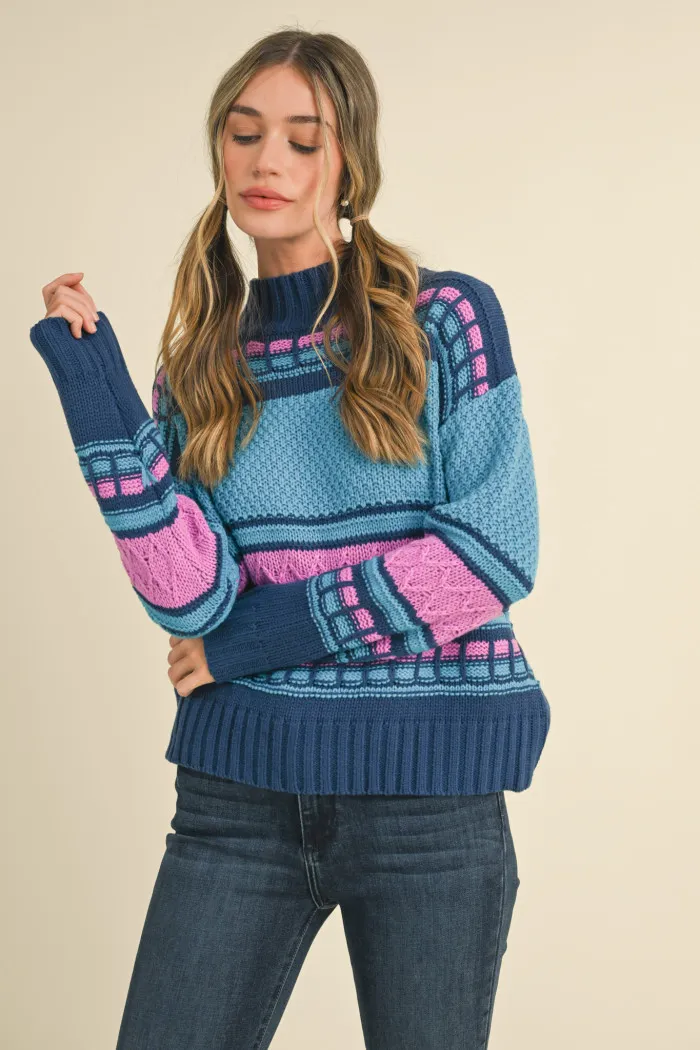 Suéter Cable Knit Blue/Pink Madeline