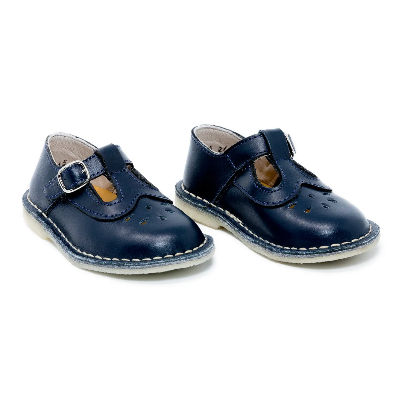 Zapatos T-straps Niña Cuero Azul Marino